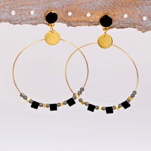 Σκουλαρίκια κρίκοι Hematite beads