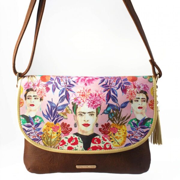 Τσάντα χιαστί Frida Kahlo με εικονογραφήση λουλουδιών και φρούτων