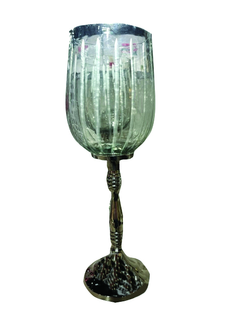 385039 JK Home Décor - Κηροπηγειο Γυάλινο με Βαση Αλουμινίου 11x30cm