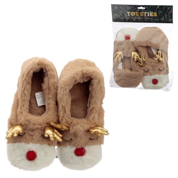 Xmas Reindeer Plush Toesties Warmer Slippers (Unisex OneSize)