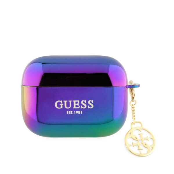 Guess "4G Charm" Collection Θήκη προστασίας από ιριδίζουσα σιλικόνη για Apple Airpods Pro με κρεμαστό στολίδι (Iridescent Black – GUAPHPLIGEK)