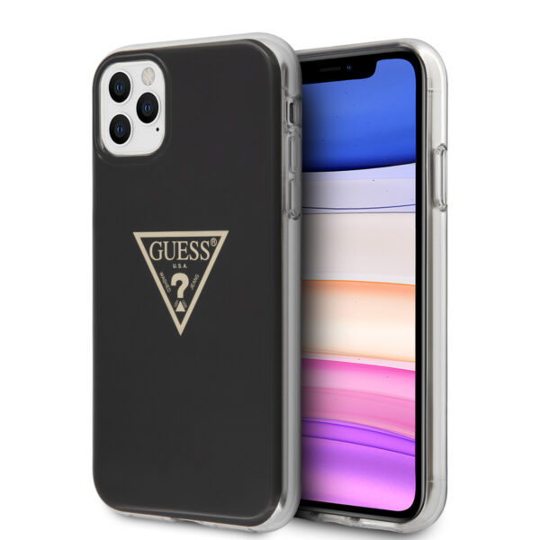 Guess “Metallic Triangle Glitter Logo Collection” Silicone Protective Case – iPhone 11 Pro Max (Black – Guhcn65pcumptbk)