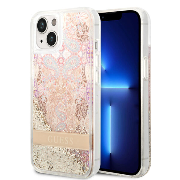 Guess Liquid Glitter Paisley Gold Collection Silicone Case – iPhone 14 plus (Gold)