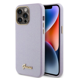 Guess Glitter Full Wrapped Glossy Case with Vintage Script Logo Θήκη προστασίας από σιλικόνη – iPhone 15 Pro Max (Glitter Lilac –  GUHCP15XPGMCSL)