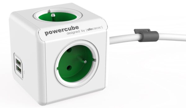 Allocacoc® PowerCube | Extended USB| Πολύπριζο 4 θέσεων & 2 USB – Πράσινο – 1406GN/DEEUPC
