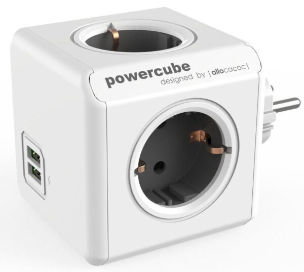 Allocacoc® PowerCube |Original USB| Πολύπριζο 4 θέσεων & 2 USB – Γκρι – 1202GY/DEOUPC