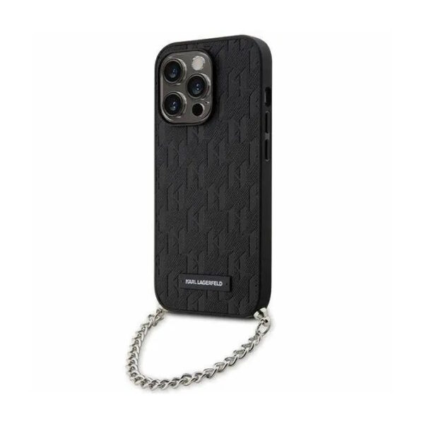 Karl Lagerfeld Saffiano Monogram Chain – Silicone Protective Case – iPhone 14 Pro Max (Black)