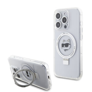 Karl Lagerfeld Magsafe Ringstand Case "Choupette's Head" Θήκη προστασίας από σκληρό πλαστικό για iPhone 15 Pro (White – KLHMP15LHMRSCHH)