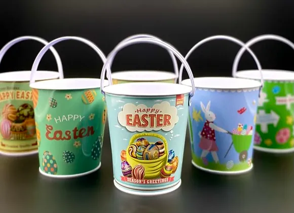 ΜΕΤΑΛΛΙΚΟ ΚΑΛΑΘI ΜΕ VINTAGE ΕΙΚΟΝΕΣ  11X11X16cm HAPPY EASTER