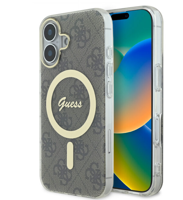 Guess Magsafe “4G Logο” Hard Case Ημιδιάφανη Θήκη προστασίας από σκληρό πλαστικό – iPhone 16 (Διάφανο/Καφέ – GUHMP16SH4STW)