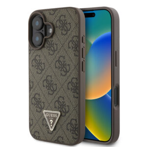 Guess “4G Triangle Strass Collection” Hard Case Θήκη προστασίας από δερματίνη– iPhone 16 (Καφέ – GUHCP16SP4TDPW)