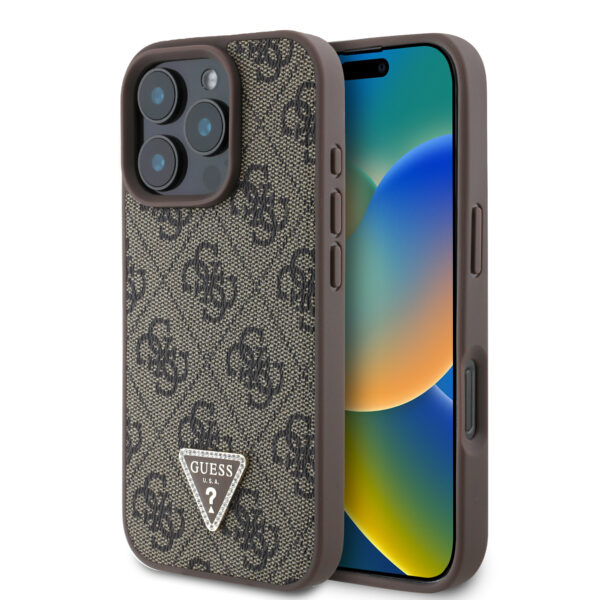 Guess “4G Triangle Strass Collection ” Hard Case Θήκη προστασίας από δερματίνη– iPhone 16 Pro Max (Καφέ – GUHCP16XP4TDPW)