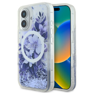 Guess Magsafe “Liquid Glitter Flower" Hard Case Θήκη προστασίας από σκληρό πλαστικό – iPhone 16 (Μωβ – GUHMP16SLFMWTU)