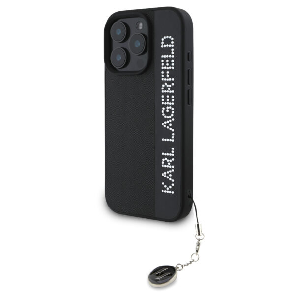 Karl Lagerfeld “Rhinestones and Charm” Θήκη προστασίας από για iPhone 16 Pro με κρεμαστό στολίδι (Μαύρο – KLHCP16LPSAKDGCK)