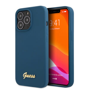 Guess “Vintage Script Gold Logo Collection” Σκληρή Θήκη προστασίας από σιλικόνη – Apple iPhone 13 pro Max (Μπλε)