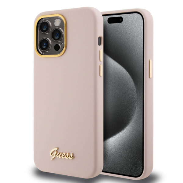 Guess “Vintage Script Gold Logo Collection” Σκληρή Θήκη προστασίας από σιλικόνη – Apple iPhone 15 Pro Max (Ροζ  – GUHCP15XSMBSLP)
