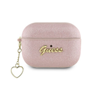 Guess “4G Charm Collection” Θήκη προστασίας απο Σιλικόνη για Apple Airpods Pro 2 με χρυσό κρεμαστό στολίδι σε σχήμα καρδιάς (Ροζ)