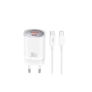 XO Wall Charger CE21 (1xUSB-A, 1x USB-C) 30W - Φορτιστής Ταχείας Φόρτισης Τοίχου Ταξιδίου με καλώδιο USB-C / USB-C