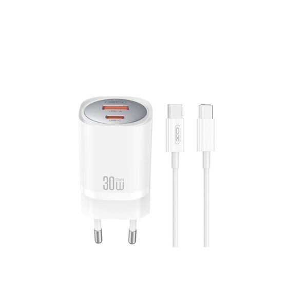 XO Wall Charger CE21 (1xUSB-A, 1x USB-C) 30W - Φορτιστής Ταχείας Φόρτισης Τοίχου Ταξιδίου με καλώδιο USB-C / USB-C