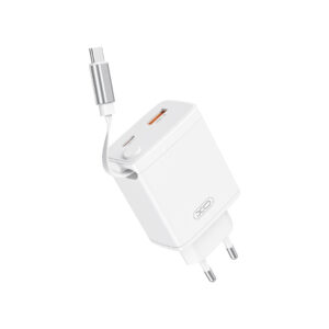XO Wall Charger CE31 (1xUSB-A, 1x USB-C) 30W - Φορτιστής Ταχείας Φόρτισης Τοίχου Ταξιδίου με αναδιπλούμενο καλώδιο