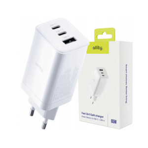 Φορτιστής τοίχου Allity GaN PD QC ATC-01-65WACC 2x USB-c 1x USB-a 65W λευκός